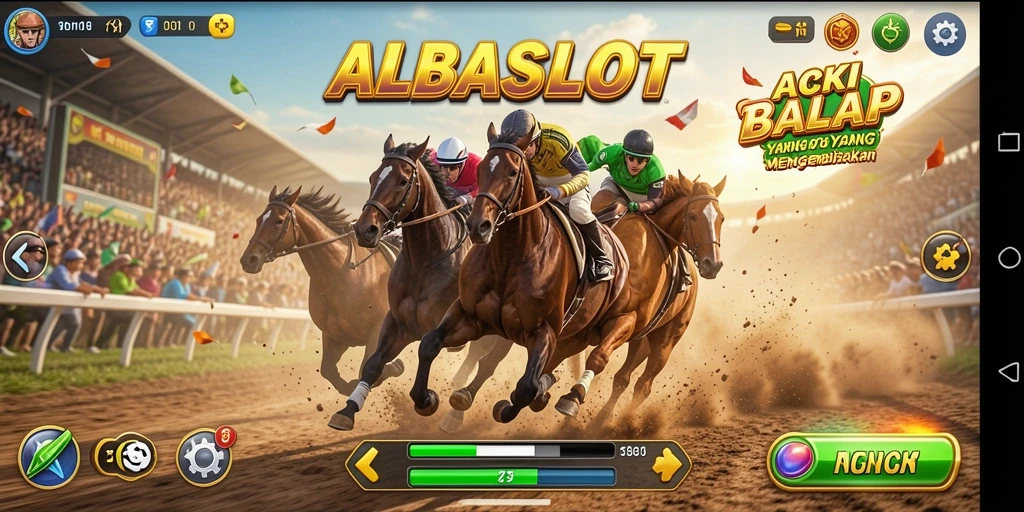 Tampilan gameplay menegangkan dari ALBASLOT saat balapan.