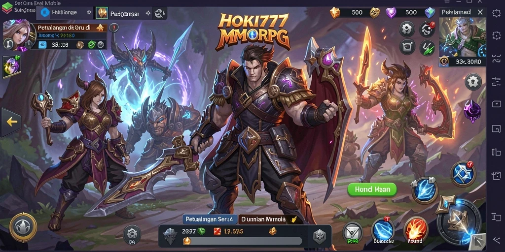Screeenshot HOKI777 menunjukkan pertarungan epik di dunia MMORPG.