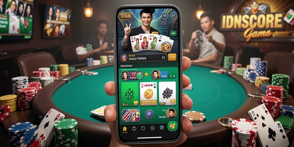 Tampilan screenshot gameplay seru dari IDNSCORE yang menampilkan aksi Poker.