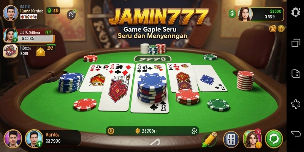 Tampilan gameplay seru pada JAMIN777 yang menggambarkan permainan Gaple.