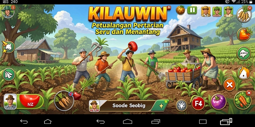 Tampilan gameplay KILAUWIN yang menampilkan momen bertani yang seru.