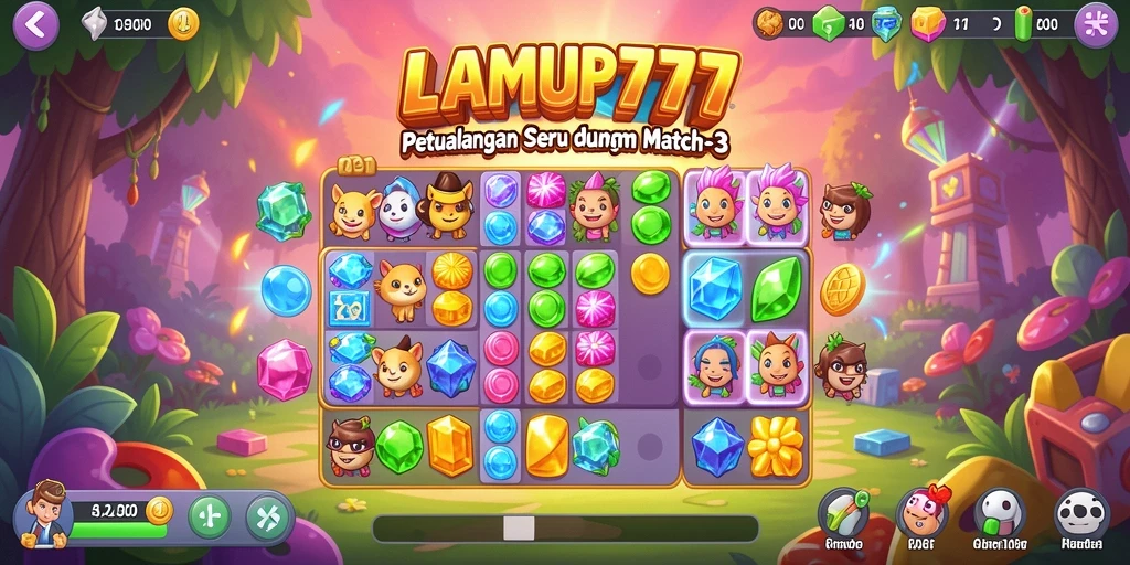 Screenshot LAMPU777 menampilkan gameplay seru permainan Match-3.
