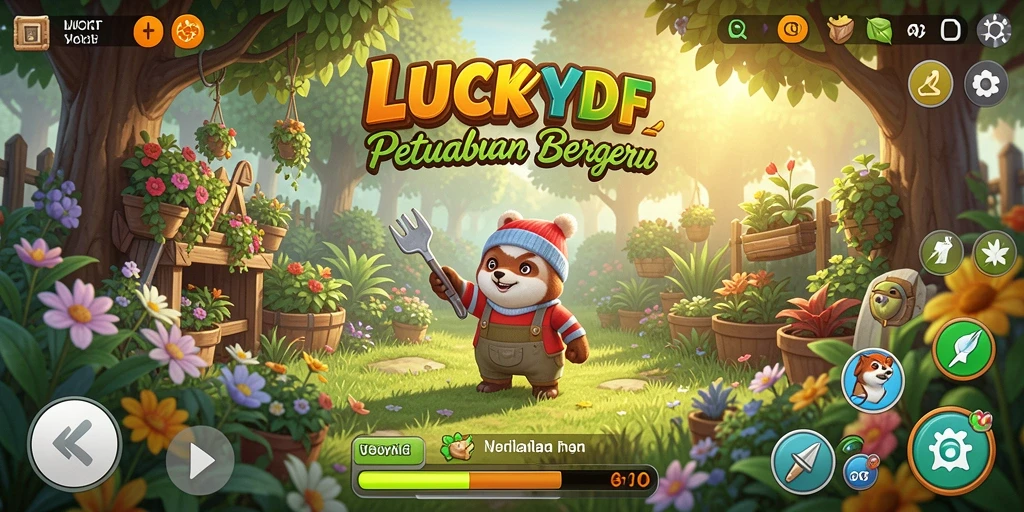 Tampilan gameplay menarik dari LUCKYDF di kebun virtual.
