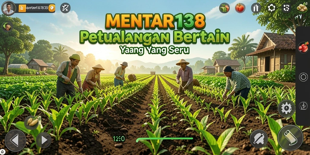 Screenshot utama MENTARI138 menunjukkan suasana ladang hijau dan tanaman yang tumbuh subur.
