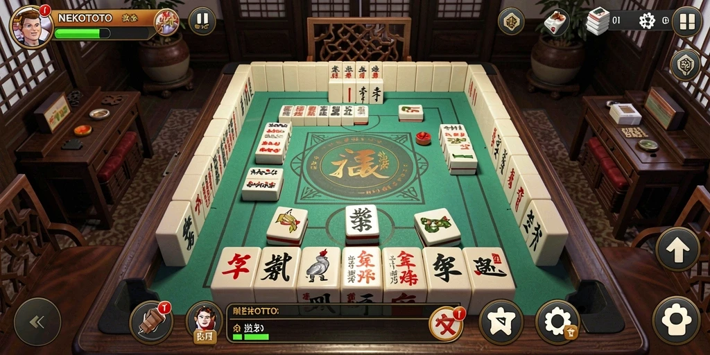 Tampilan gameplay seru NEKOTOTO dalam permainan Mahjong.
