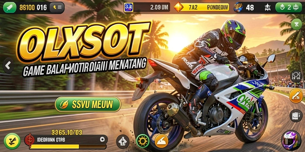 Tampilan gameplay seru dari OLXSLOT yang menampilkan balapan motor.
