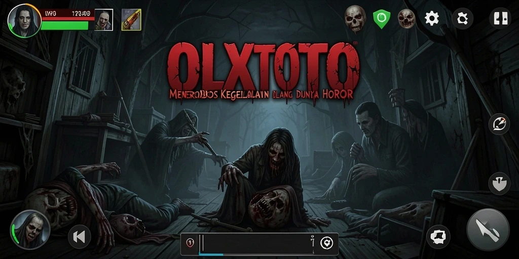 Screenshot gameplay OLXTOTO yang menunjukkan suasana horor yang mencekam.