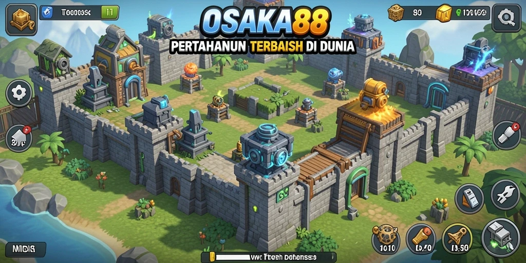 Tampilan gameplay menegangkan di OSAKA88 dengan strategi Tower Defense.