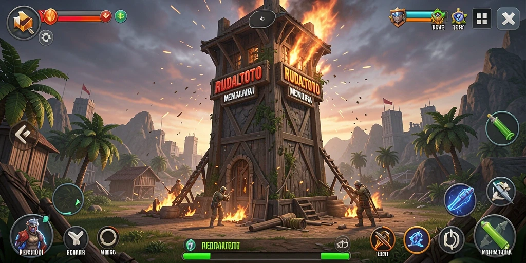 Gameplay menegangkan dalam RUDALTOTO Tower Defense.