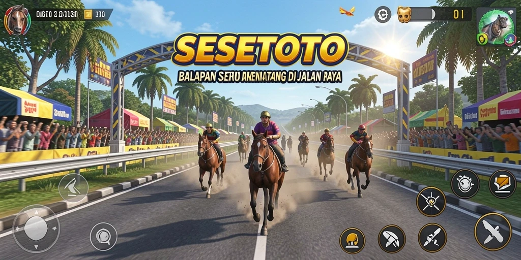 Tangkapan layar gameplay SESETOTO yang menunjukkan balapan mendebarkan di malam hari.